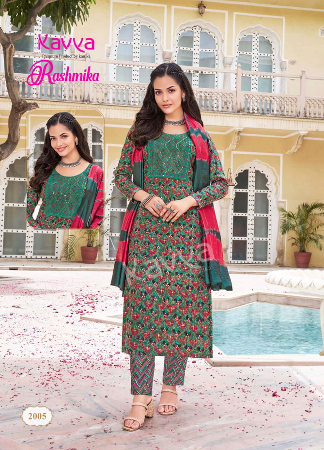 Rashmika Vol 02 By Kavya Rayon Embroidery Kurti With Bottom Dupatta
